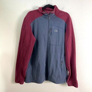 LL Bean Mens Large Tall Slightly Fitted Fleece Jacket‎ Full Zip Up Gray Burgundy
